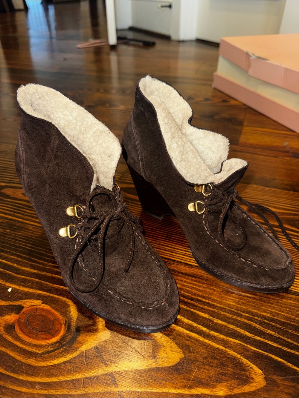 Michael Kors Wendi Suede Brown Wedge Ankle Boots Size 7
